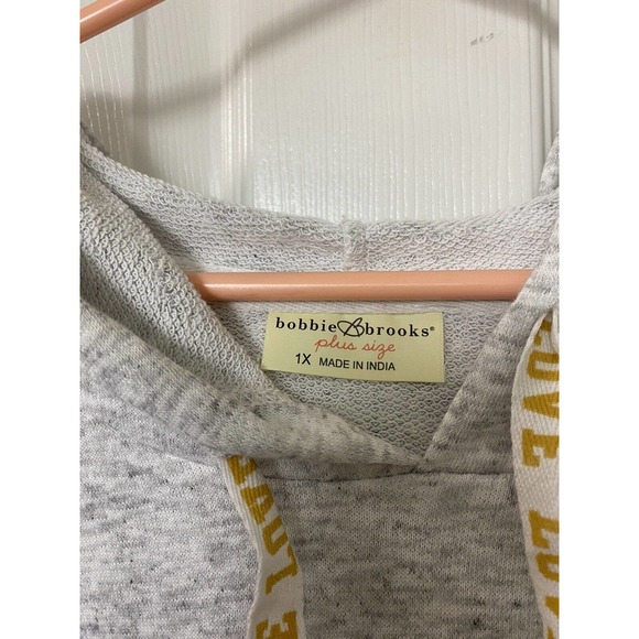 Bobbie Brooks Love Hoodie‎ Womens 1X Gray Yellow Raglan Sleeve Pullover - Picture 6 of 6